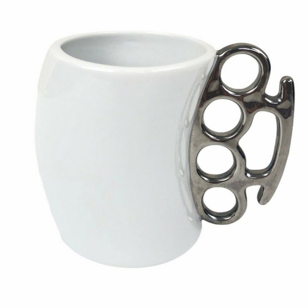 RARE Brass Knuckles Coffee Mug Cup Fred & Friends